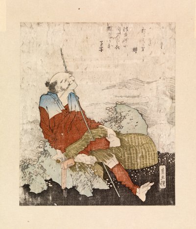 Fisherman smoking beside a stream by Katsushika Hokusai