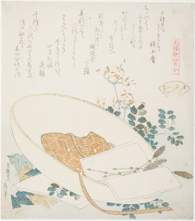 Freshly-Picked Flowers in a Traveler’s Hat, illustration for The Thousand-grasses Shell, from the series 