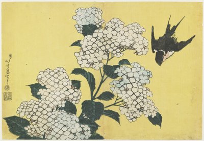 Hydrangea and Swallow, c. 1832 by Katsushika Hokusai