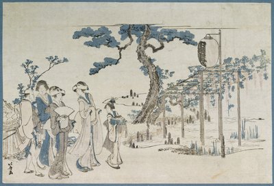Ladies Visiting the Wisteria Gardens at Kameido by Katsushika Hokusai
