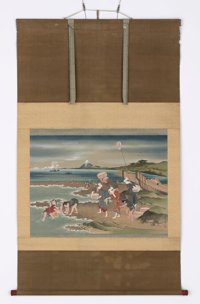 Landscape: clam-gatherers on the shore, late 18th-early 19th century by Katsushika Hokusai