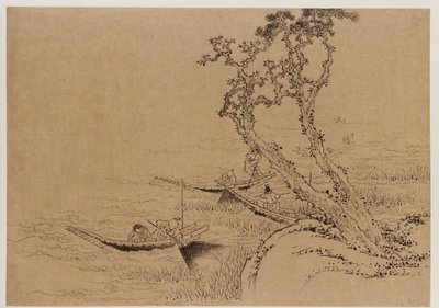Landscape: Figures Fishing from Boats by Katsushika Hokusai