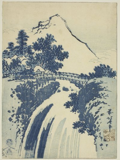 Landscape with Waterfall, from an Untitled Series of Chuban Prints by Katsushika Hokusai