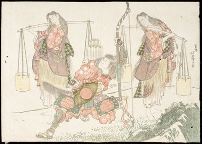 Minamoto no Tametomo and Two Salt Gatherers by Katsushika Hokusai