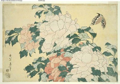 Peonies and Butterfly, from an Untitled Series of Large Flowers by Katsushika Hokusai