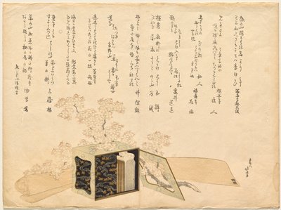 Portable Lacquer Picnic Carrier and Cherry Blossoms by Katsushika Hokusai