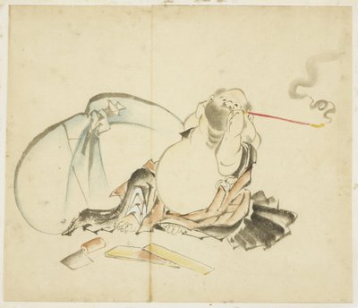 Seated Hotei Smoking a Pipe by Katsushika Hokusai