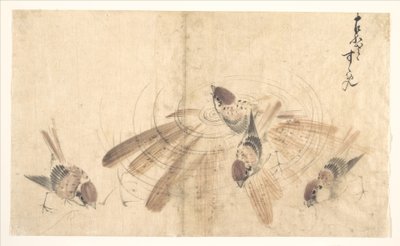 Sparrows by Katsushika Hokusai