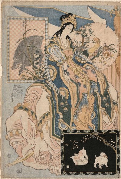 Tang Lady on a White Elephant, from a set Advertising Giant Straw Works in a Fair Attraction by Katsushika Hokusai