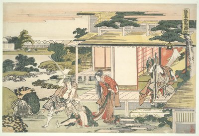 The Loyal League of Forty-seven Rōnin (Chūshingura), Act VII: Tea House Scene. Ichiriki Heiyemon Dragging Out the Spy Kudayū by Katsushika Hokusai