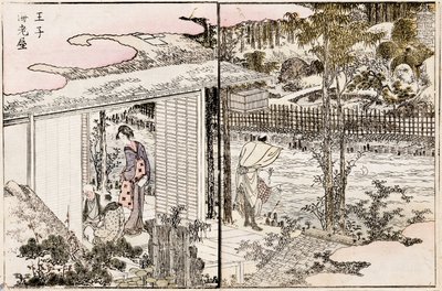 The restaurant Ebiya in Oji. From the series Pleasures in the Eastern Capital by Katsushika Hokusai