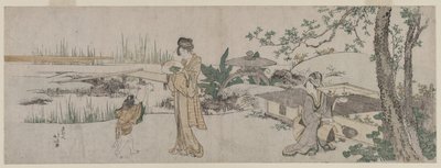 Two Women and a Child Beside a Goldfish Tank by Katsushika Hokusai