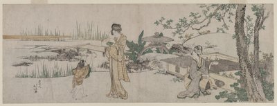Two Women and a Child Beside a Goldfish Tank by Katsushika Hokusai