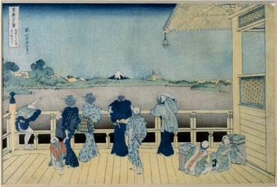 View of Mount Fuji in Japan admiring Mount Fuji from a house on stilts. Series 