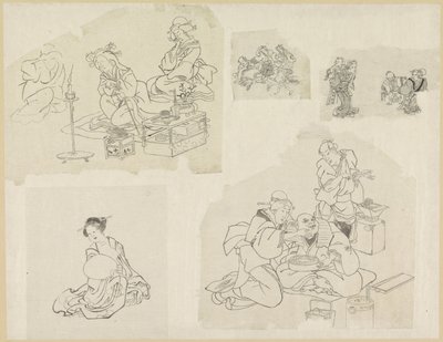Five Depictions of People in Different Situations by Katsushika Hokusai