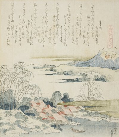 Village on the Yoshino River, illustration for The Brocade Shell by Katsushika Hokusai