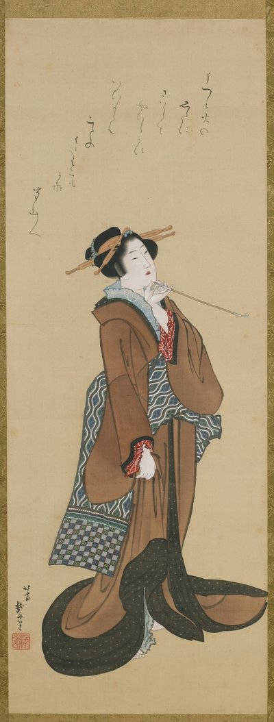 Woman Holding a Tobacco Pipe, Edo period by Katsushika Hokusai