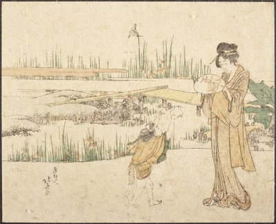 Woman and Child in a Garden; Fragment of Goldfish Vendor by Katsushika Hokusai