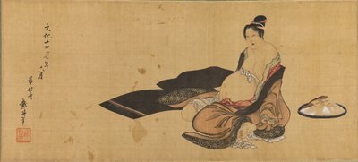 Woman Giving Birth in a Disheveled Outfit (Detail) by Katsushika Hokusai