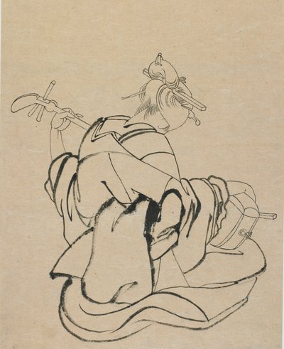Woman with Back to Observer Playing Samisen by Katsushika Hokusai