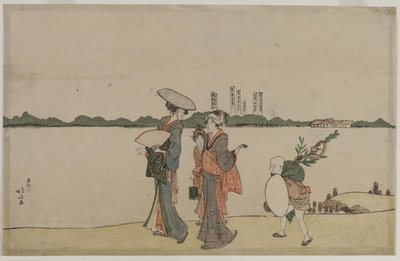 Women and Children Walking Along the Sumida River by Katsushika Hokusai