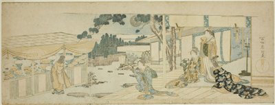 Women on the Veranda Looking at a Girl Picking Flower by Katsushika Hokusai