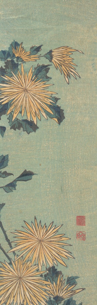Yellow Chrysanthemums on a Blue Ground, ca. 1825 by Katsushika Hokusai