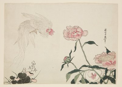 Long Tail Roosters among Flowers by Katsushika II (fl.1820 50) Taito