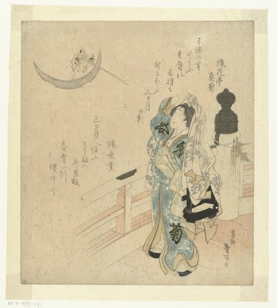 Woman on a Bridge Looking at the Moon by Katsushika Taito II