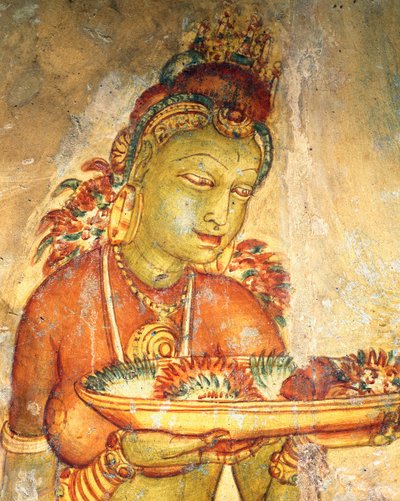 Apsaras, heavenly nymph offering flowers, fresco, fortified citadel of Sigiriya by Alec Hunter