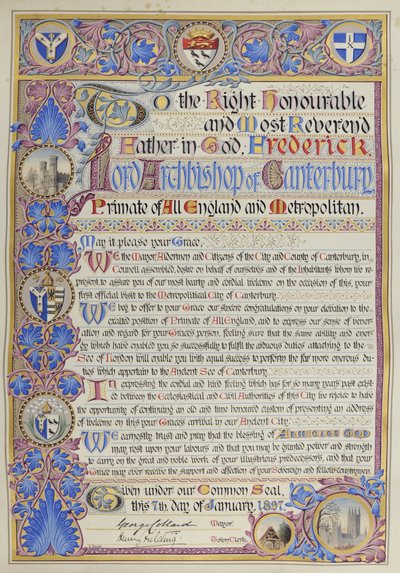 Written Address of Welcome to Archbishop Frederick Temple by Alec Hunter