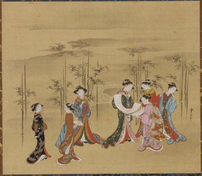Seven Young Women in a Bamboo Grove, 18th Century by Kawamata Tsunemasa