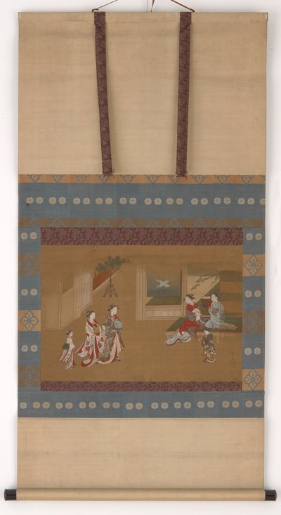 Two yujo making a New Year call upon two others, 18th century by Kawamata Tsunemasa