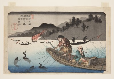 No. 55, Kodo: Cormorant Fishing Boats on the Nagae River by Keisai Eisen