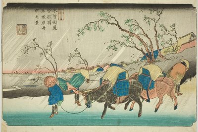 No. 20: Rain on the Hiratsuka Plain near Kutsukake Station, from the series "Sixty-nine Stations of the Kisokaido" by Keisai Eisen