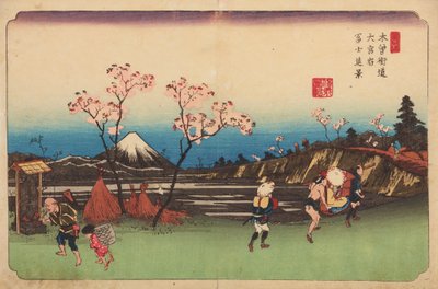 Omiya, Pink Trees by the Road, Plate 5 from the Series: Sixty-nine Stations of the Kisokaido Road by Keisai Eisen