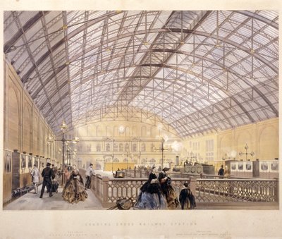 Interior of Charing Cross Station Showing Trains and the Iron Roof, London by Kell Brothers