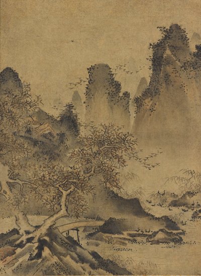 Landscape: Mountains, Stream and Bridge, late 15th-early 16th century by Kenkō Shōkei