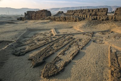 Abydos, 5,000-Year-Old Wood Plank Boats in Mudbrick Grave, Early Dynastic by Kenneth Garrett