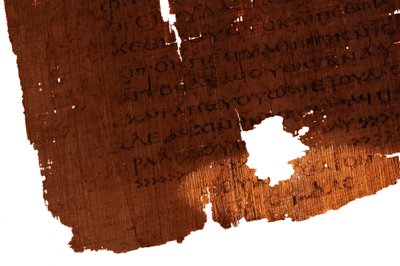 Detail of the concluding page of the Gospel of Judas, last line of text reads "The Gospel of Judas" (detail) by Kenneth Garrett