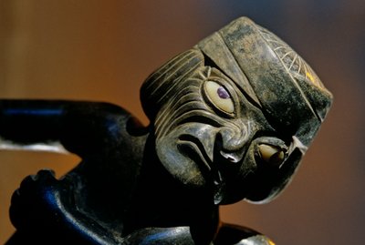Huaca Dos Cabezas-Jecetepeque; Moche; Burials, Male Figure Attached to Ceramic Bottle by Kenneth Garrett