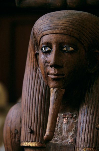 Life sized wooden Ka statue of King Auibre-Hor with gold leaf and semi-precious stones by Kenneth Garrett