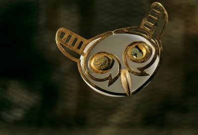 Moche; Burials; Huaca Dos Cabezas-Jecetepeque, Gold Owl Nose Ornament by Kenneth Garrett