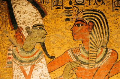 Painting on tomb North Wall; Osiris; KV 62, Tutankhamun and the Golden Age of the Pharaohs by Kenneth Garrett