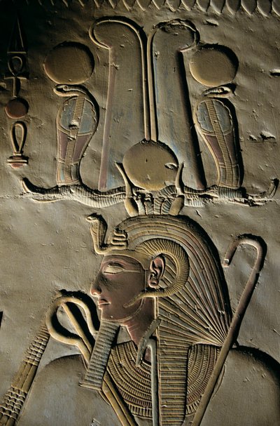 Relief from Seti I Temple at Abydos, Egypt, Abydos; carving; figure; Seti; god; crown by Kenneth Garrett