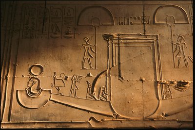Relief of Bark from Seti I Temple, Abydos, Egypt, 2005 by Kenneth Garrett