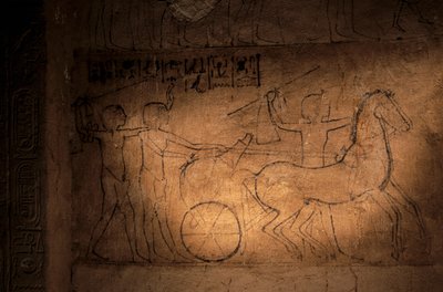 Sketch of Akhenaten driving a chariot, tomb of Mahu, 