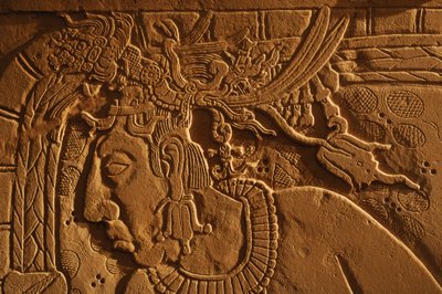 Temple 21 throne bench, carving of King Akhal Mo Nab, Palenque, Mexico, 2005 (photo) by Kenneth Garrett