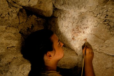 Teotihuacan warrior, mural, Sufricaya, Holmul, Guatemala, Maya, Francisco Estradabelli by Kenneth Garrett