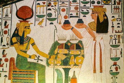 Tomb of Nefertari; Nefertari offers wine to a group of deities; Egypt, Valley of the Kings by Kenneth Garrett
